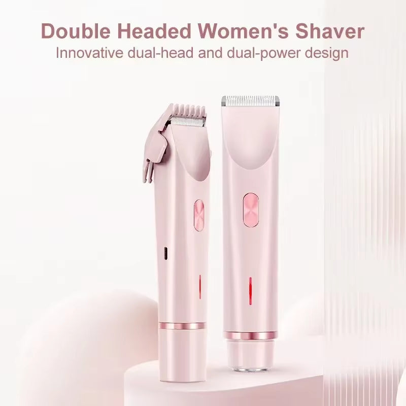 Electric Shaver Women Epilator Hair Remover Double-Headed Trimmer Razor Painless Rotate Shaving Bikini Eyebrow Face Leg Underarm