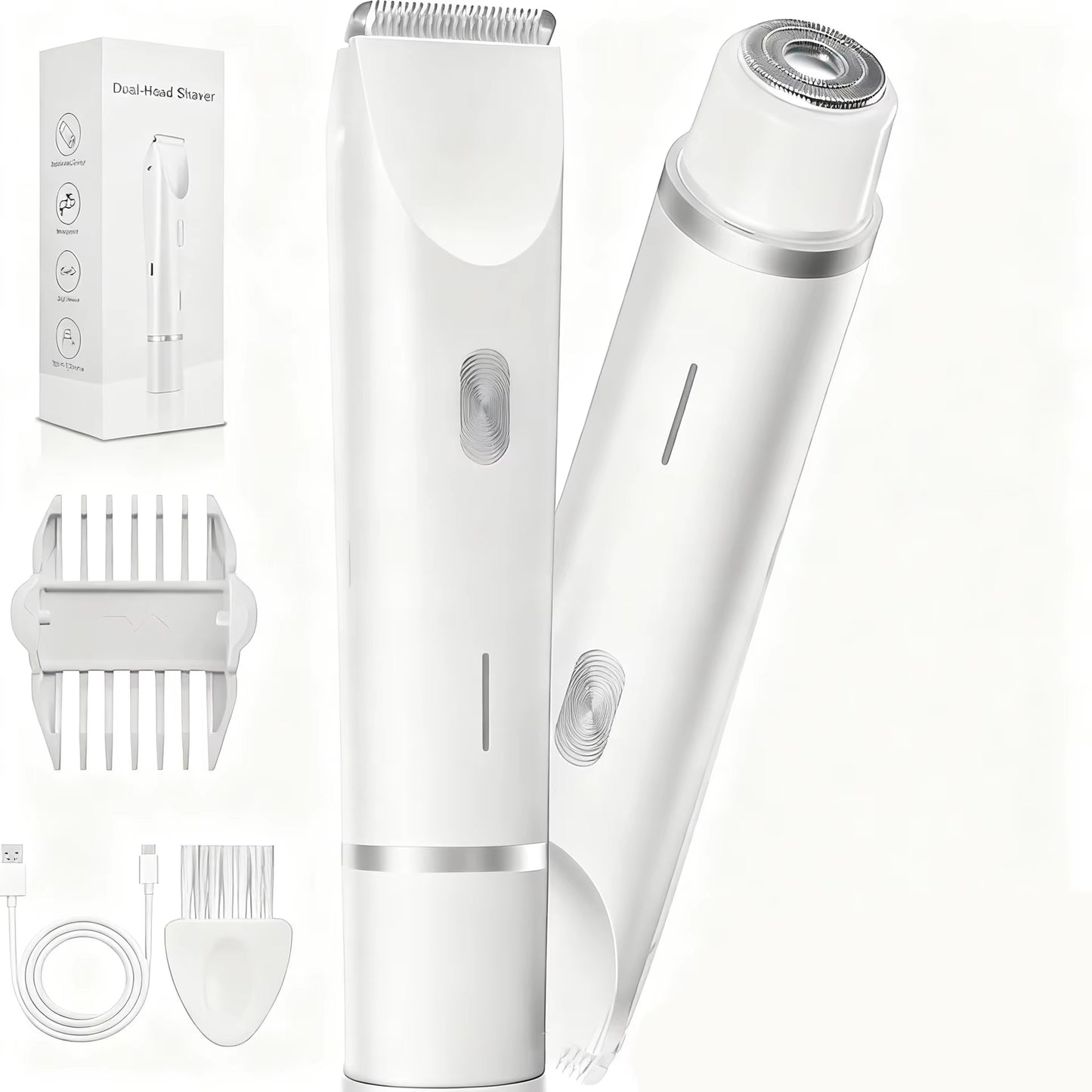 Electric Shaver Women Epilator Hair Remover Double-Headed Trimmer Razor Painless Rotate Shaving Bikini Eyebrow Face Leg Underarm