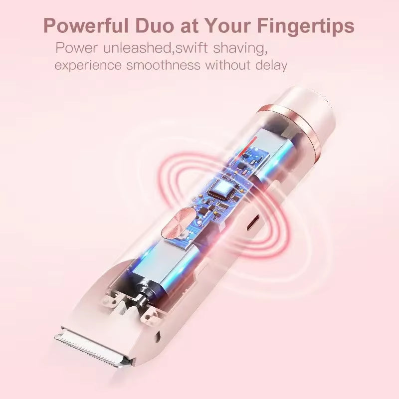 Electric Shaver Women Epilator Hair Remover Double-Headed Trimmer Razor Painless Rotate Shaving Bikini Eyebrow Face Leg Underarm