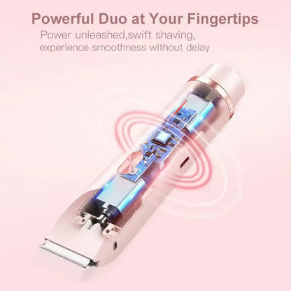 Electric Shaver Women Epilator Hair Remover Double-Headed Trimmer Razor Painless Rotate Shaving Bikini Eyebrow Face Leg Underarm