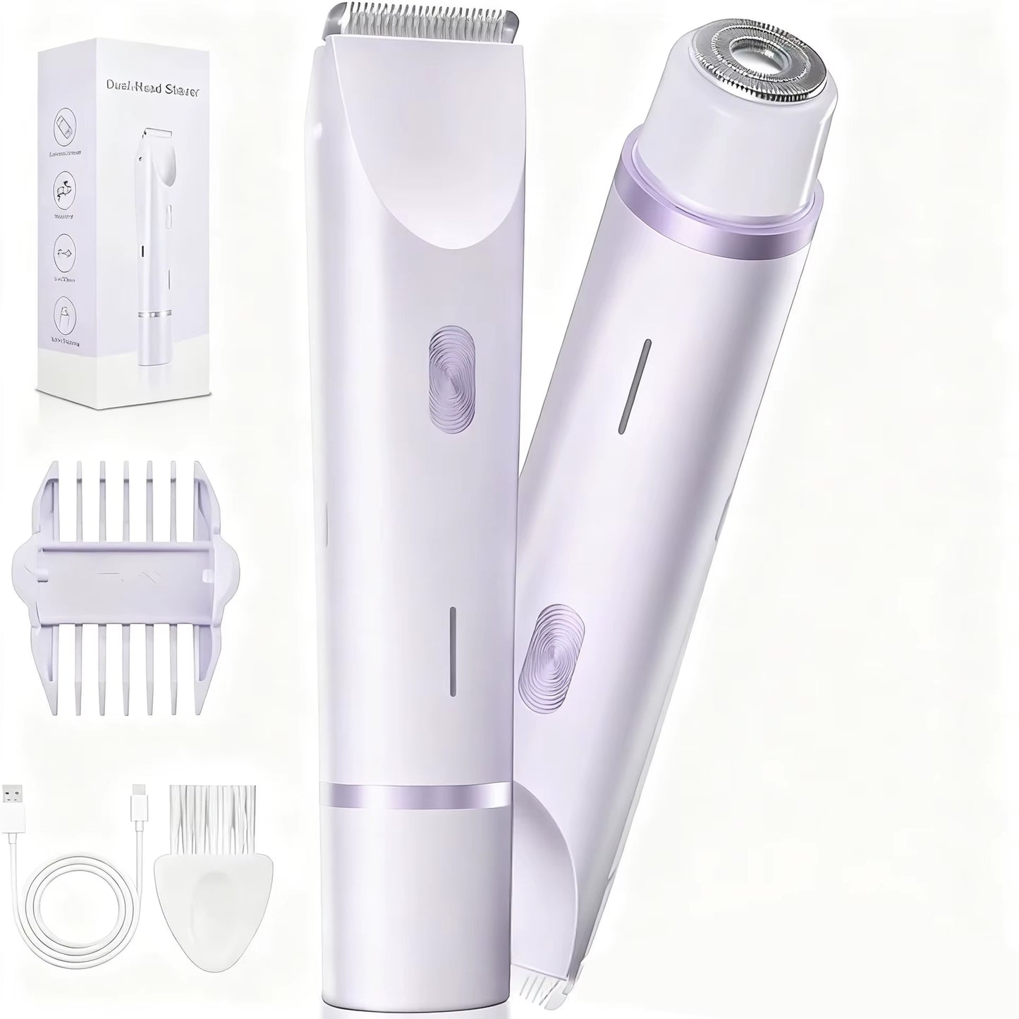 Electric Shaver Women Epilator Hair Remover Double-Headed Trimmer Razor Painless Rotate Shaving Bikini Eyebrow Face Leg Underarm