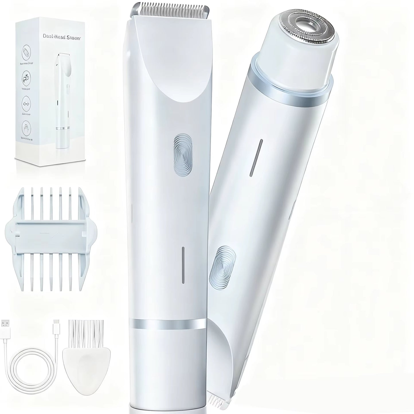 Electric Shaver Women Epilator Hair Remover Double-Headed Trimmer Razor Painless Rotate Shaving Bikini Eyebrow Face Leg Underarm