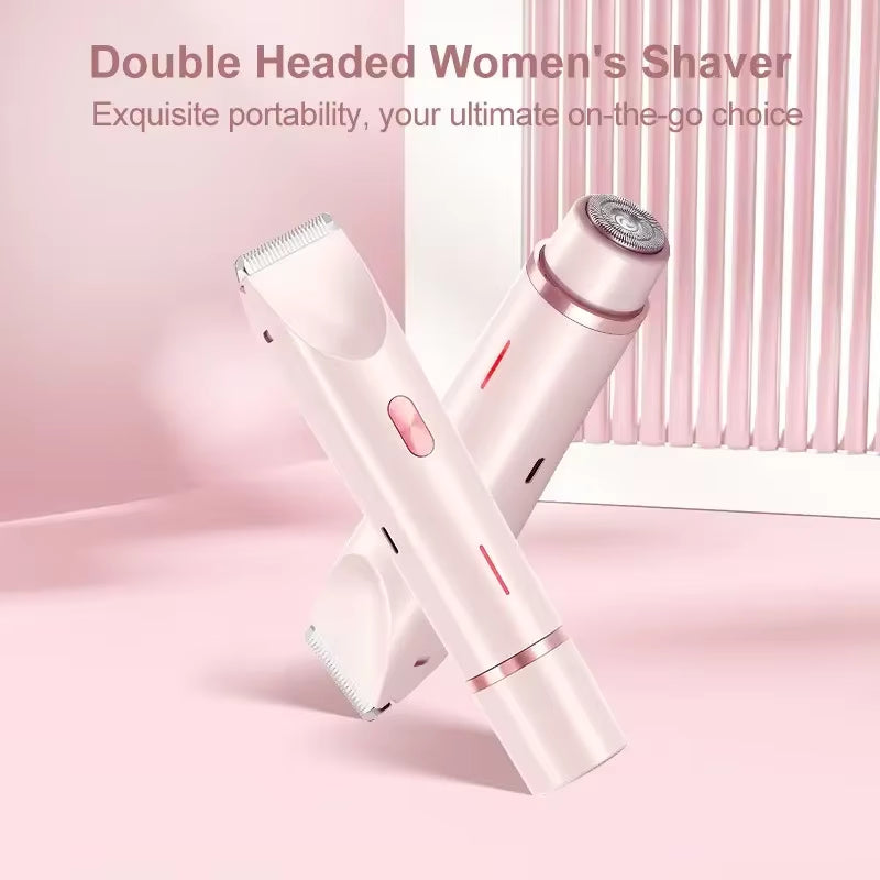 Electric Shaver Women Epilator Hair Remover Double-Headed Trimmer Razor Painless Rotate Shaving Bikini Eyebrow Face Leg Underarm
